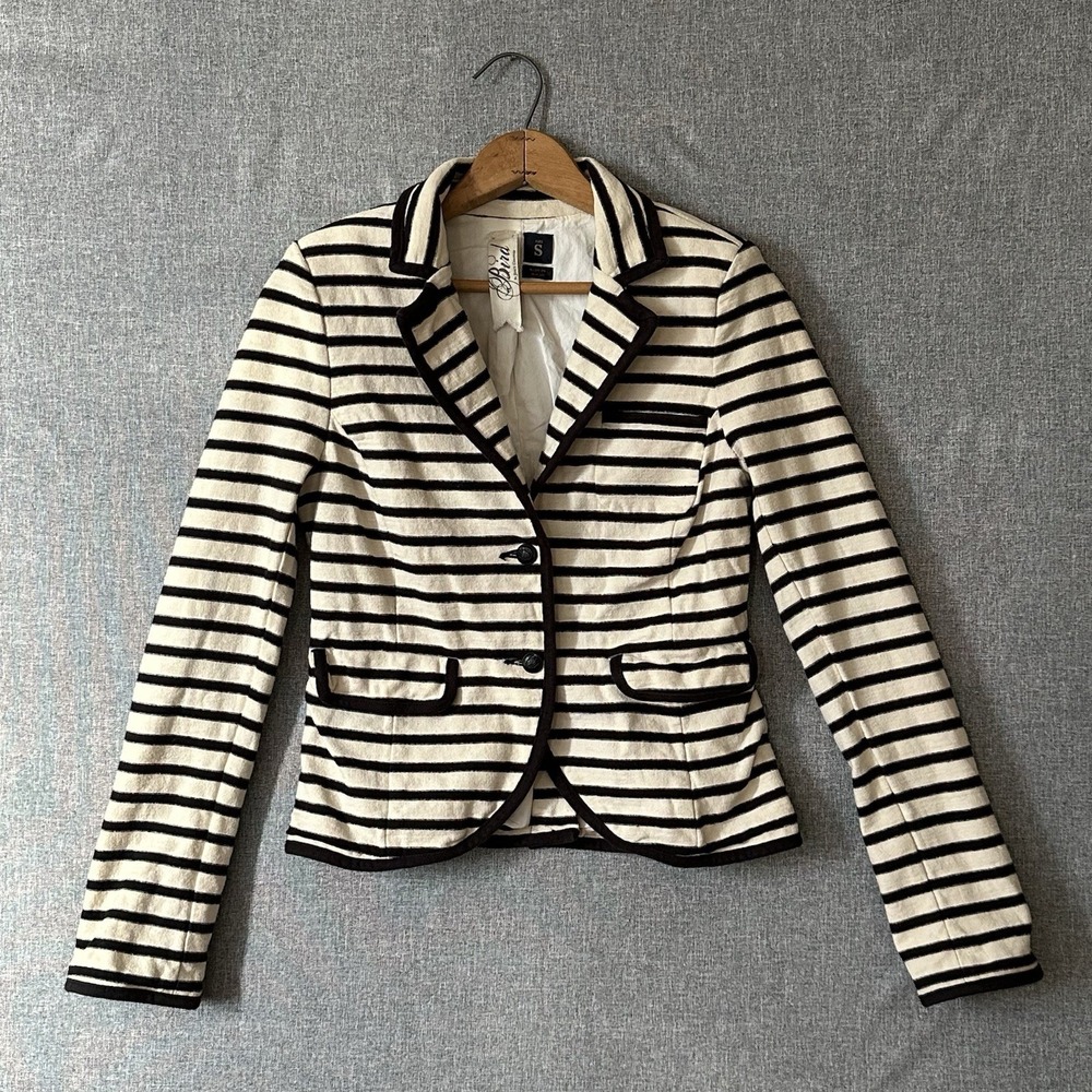 Bird by Juicy Couture Striped Cream & Black Blazer Tweed 2010s